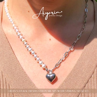 Lilian natural freshwater Pearl Necklace Rhodium Plated 925 Silver Sterling  สร้อยคอโช็คเกอร์เงินเเท้925ไข่มุกน้ำจืดเเท้