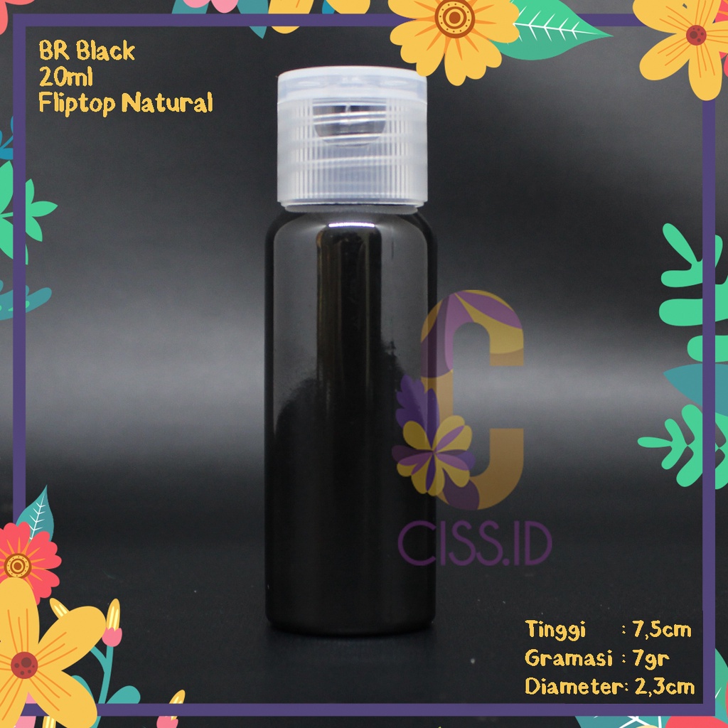 BR 20ML ขวดพลาสติกสีดําพร้อมหมวก FLIPTOP ธรรมชาติ N18 MINI TRAVEL PACK นําเข้า THICK COSMETIC PACKAG
