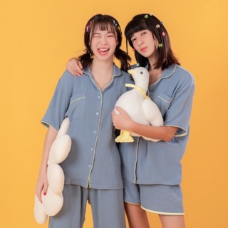 🍌 blue banana croffle pajamas ชุดนอนผ้าย่น ไม่มีวันยับ 🧸💤