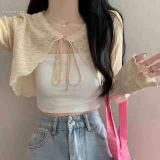 ส่งทันที Cici (Q605) เสื้อคลุมแขนยาว ดีเทลเชือกผูกโบว์ แต่งชายระบาย จับแมทซ์ได้ทุกลุค สไตล์โคเรียสุด