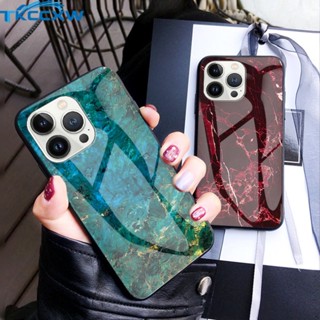 เคสโทรศัพท์มือถือกระจกนิรภัย แบบแข็ง ลายหินอ่อน สําหรับ iPhone 15 Pro Max 15 Plus 15+