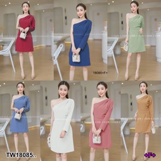 ❤️✨เดรสไปงาน ออกงาน Dress เดรสไหล่เบี่ยง ไหล่จีบ งานซิปข้าง ผ้าบาร์บี้ สีพื้น ใส่ไปเที่ยว