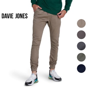 DAVIE JONES กางเกงจ็อกเกอร์ เอวยางยืด ขาจั๊ม สีเทา สีดำ สีน้ำตาล สีกากี สีเขียว สีกรม Drawstring Joggers GP0015BK KH GR GY NV BR