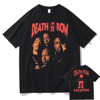 เสือยืดผู้ชาย แร็ปเปอร์ Death Row Records พิมพ์สองด้าน Tshirt ผู้ชายฮิปฮอปแร็พเสื้อยืดผู้ชายผู้หญิงแฟชั่นผ้าฝ้ายเสื้อยืด