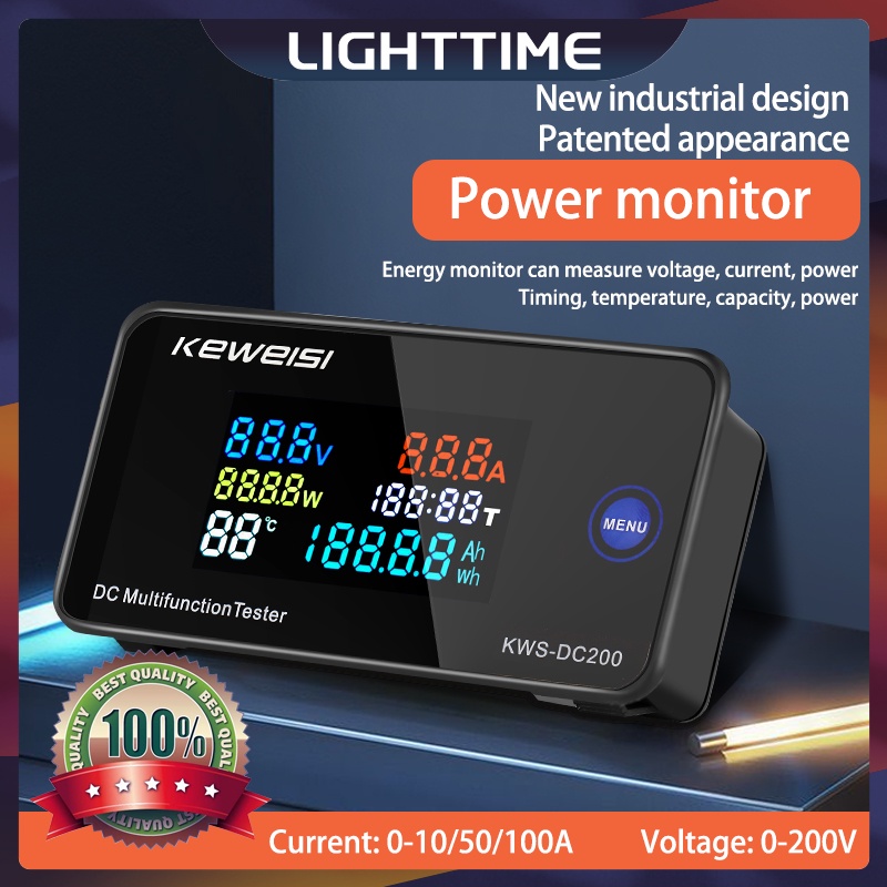 Lighttime DC 0-200V โวลต์มิเตอร์ แอมมิเตอร์ KWS มิเตอร์วัดพลังงานไฟฟ้า LED ดิจิตอล DC วัตต์มิเตอร์ ม