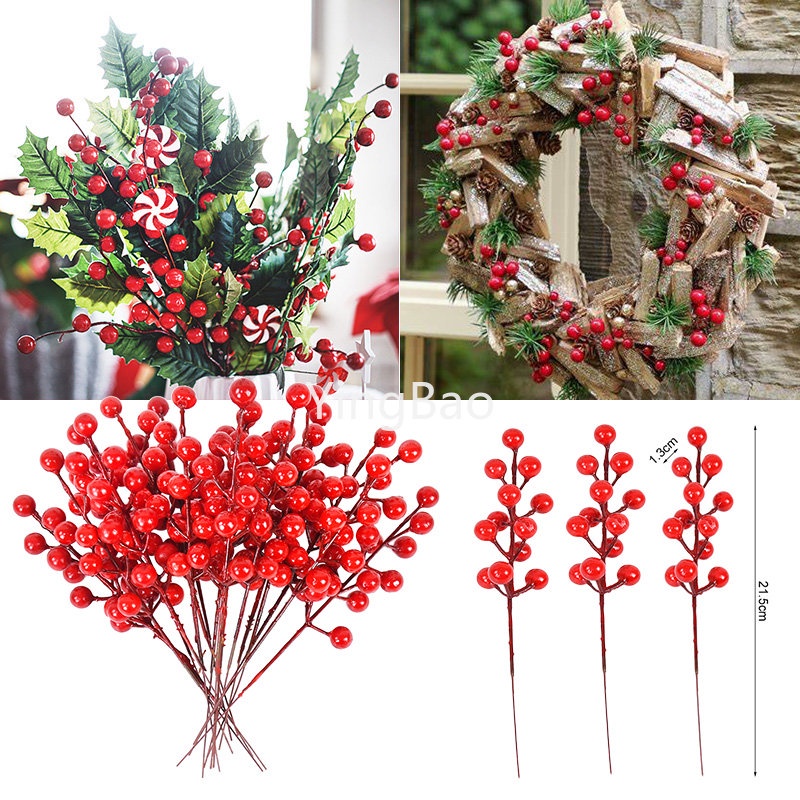 10 ชิ้น/ล็อต Red Berry Bouquet งานแต่งงานตกแต่งตกแต่งคริสต์มาสสําหรับบ้านดอกไม้สาขาโคนต้นสนประดิษฐ์ปีใหม่ 2024