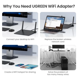 Ugreen อะแดปเตอร์เครือข่าย WiFi ไร้สาย 1300Mbps ปลั๊ก USB 2.4G และ 5G สําหรับคอมพิวเตอร์ PC