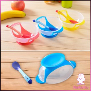 NKK ชุดชามข้าวเด็กก้นดูด ชามสำหรับเด็ก  มีช้อนและฝาปิด วัดอุณหภูมิได้ Baby Bowl set