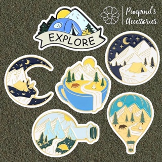 ʕ •ᴥ•ʔ ✿ พร้อมส่ง : เข็มกลัดเซ็ทภูเขา,พระจันทร์และบอลลูน | Mountain, Moon &amp; Balloon Enamel Brooch Pin Set.