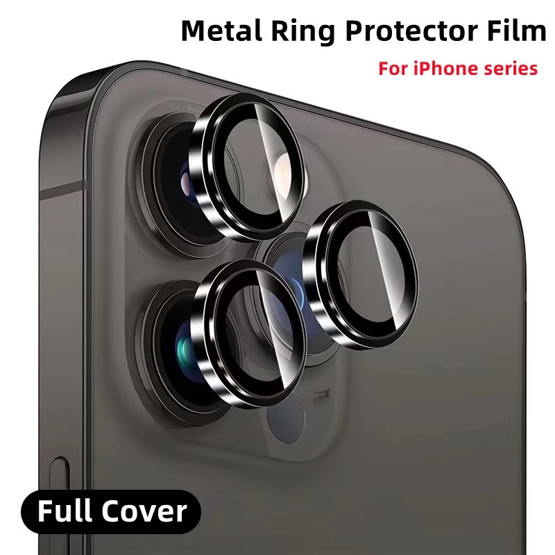 กระจกนิรภัยกันรอยเลนส์กล้อง โลหะ 9H สําหรับ iPhone 14 15 ProMax 13 12 11 Pro Max 12 13 Mini