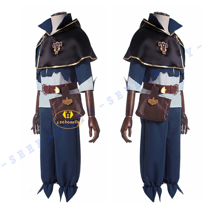 Anime Black Clover Asta Cosplay Costume Wig Five Leaf Clover Black Bull Cape Cloak White Top Blue Pants Noelle Finral Me #2