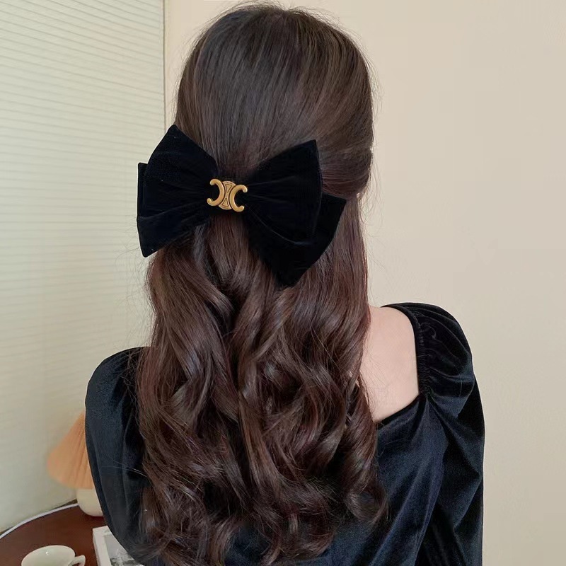 กิ๊บติดผม ประดับโบว์ สีดํา และสีแดง แฟชั่นฤดูใบไม้ผลิ สไตล์เกาหลี แฟชั่นคลาสสิก สําหรับผู้หญิง