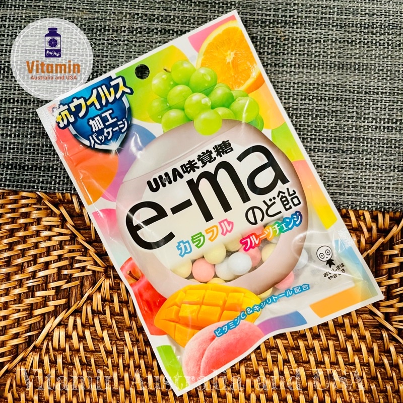 UHA e-ma ลูกอมวิตามินญี่ปุ่นสามารถเคี้ยวได้ มีให้เลือก 3 รสชาติ ลูกอม ลูกอมญี่ปุ่น ขนมญี่ปุ่น