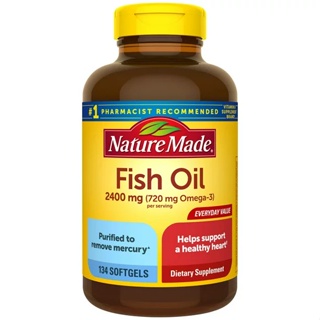 วิตามินบำรุงสมอง ฟิชออย โอเมก้า3 Nature Made Fish Oil 2400mg per Serving Softgels, 134 Count Value Size
