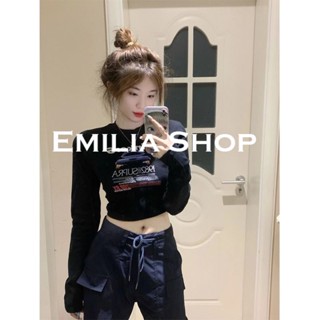 EMILIA SHOP เสื้อ เสื้อครอป เสื้อผ้าแฟชั่นผู้หญิง เสื้อแขนยาวไหมพรม 2022 ใหม่ S031080