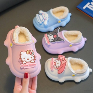 St1 Sanrio Hello Kitty mymelody Kuromi Cinnamon รองเท้าแตะ ผ้าฝ้ายนุ่ม กันลื่น ให้ความอบอุ่น แฟชั่นฤดูหนาว สําหรับเด็กผู้หญิง