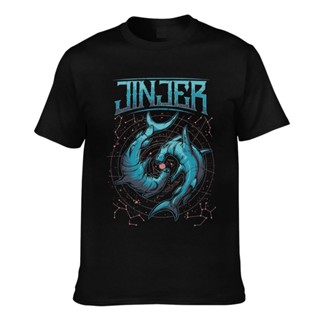 เสื้อยืดลําลอง พิมพ์ลายโลโก้ Jinjer Shark โลหะ สําหรับผู้ชาย