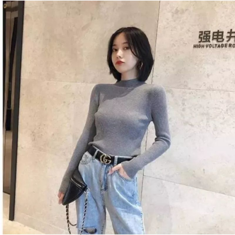 เสื้อแฟชั่นไหมพรม คอปีนแขนยาวผ้านิ่ม งานเกรดพรีเมี่ยมพร้อมส่งจากไทย