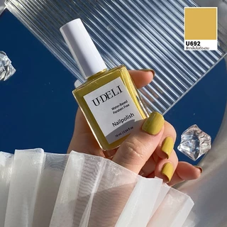 สีทาเล็บกึ่งเจล (ไม่อบ) U-DELI U-692 Vegan Nailpolish ไร้กลิ่นฉุน16ml Yellow Pastel Pigmetแน่น สีสวย