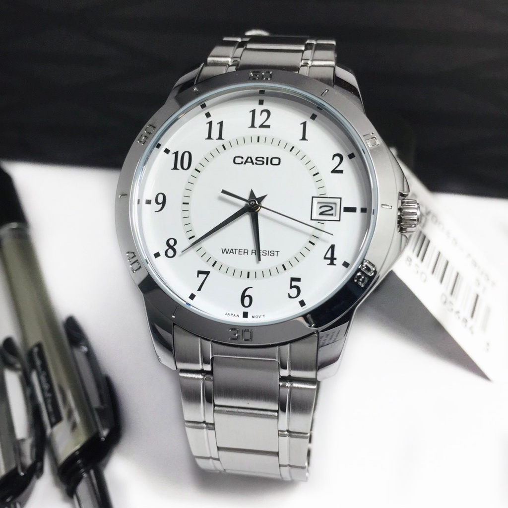 หล่อเรียบง่าย นาฬิกาข้อมือผู้ชายแท้ Casioแท้ หน้าปัดสีขาว สายสแตนเลส casioถูก คาซิโอ นาฬิกาแท้ มีประกัน