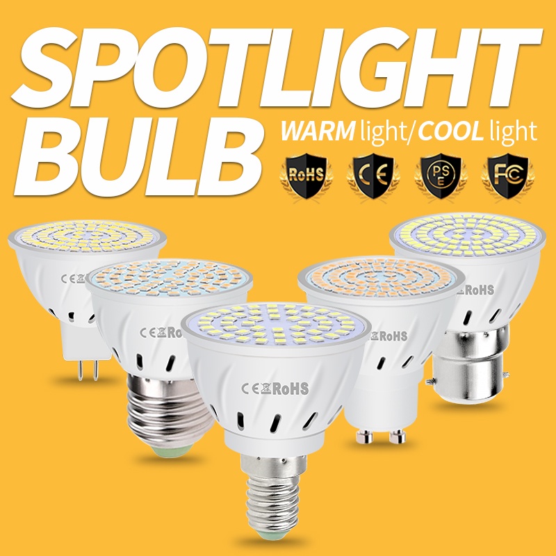 GU10 LED E27โคมไฟ E14 Spotlight หลอดไฟ48 60 80Leds ดาวน์ไลท์220V GU 10 Led MR16 Gu5.3ไฟสปอร์ตไลท์ B22 5W 7W 9Wหลอดไฟในครัวเรือน