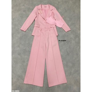 พร้อมส่ง 🏩blazer +เสื้อครอป+กางเกงขาบาน สีชมพูหวาน 🏩bt 04-0893