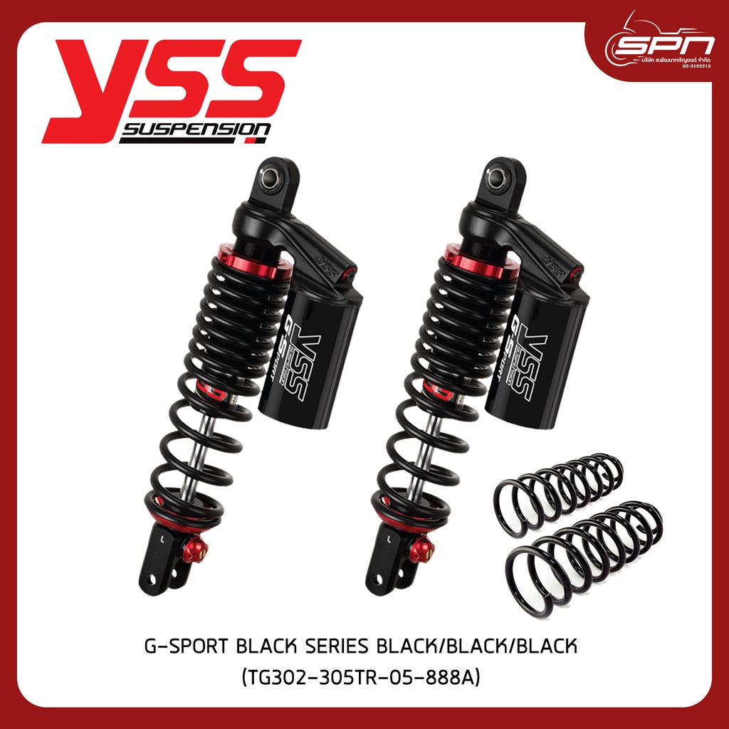 YSS โช๊ค G-SPORT BLACK SERIES พร้อมHeavy Duty แท้ศูนย์ 100% Yamaha/Aerox 155 '17&gt;【TG302-305TR-05-888A】 BLACK/BLACK/BLACK