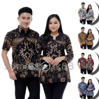 Kemeja Maura Couple - Sania Ruffle Batik Couple Ori Sogan Pregnant DNT Guarantee - Batik Couple Blouse Tops Batik Women Blouse Button Front Size M L XL XXL Tops Batik Men Short Sleeve Shirts Office Uniforms Batik Uniforms Sogan Batik