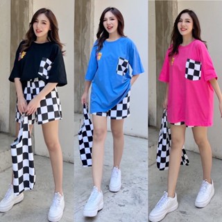 Yunaka ชุดเซ็ต 3 ชิ้น สาวมินิ เสื้อแขนสั้น มีกระเป๋าหน้า อก 40”-50” กางเกงขาสั้นเอว 26”-40” กระเป๋าผ้าเข้าเซต