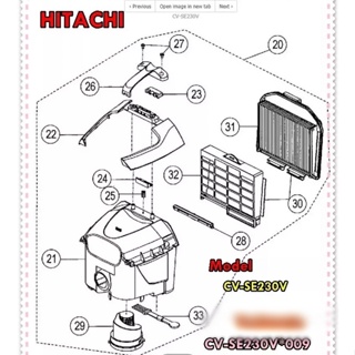 อะไหล่ของแท้/ชุดกรองขยะเครื่องดูดฝุ่นฮิตาชิ/HITACHI/CV-SE230V*009