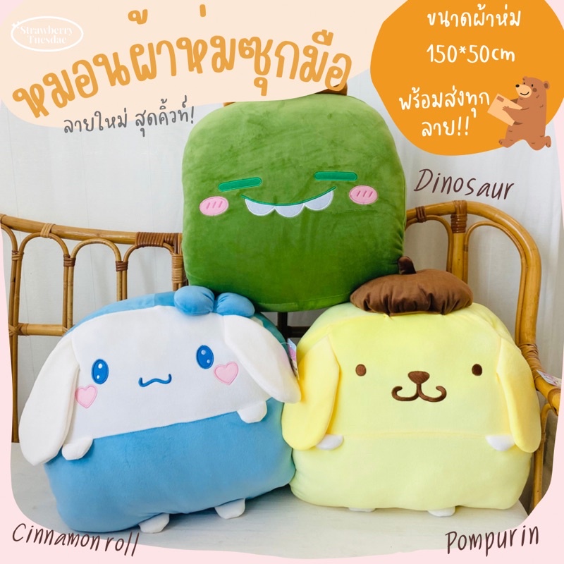 หมอนผ้าห่มซุกมือซานริโอ ใบใหญ่ ผ้านุ่ม พร้อมส่ง ราคาโรงงาน มีเก็บปลายทาง