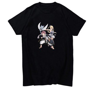 เสื้อยืดคอกลม Camisetas con estampado de Fairy Tail para hombre, camiseta Unisex en blanco y negro, camiseta de anime de