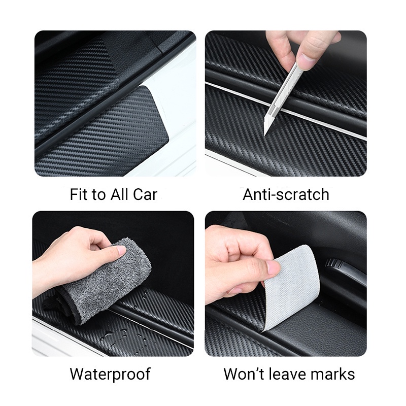 ตกแต่งบ้าน Toyota ประตู Sill ด้านข้าง Step Anti Scratch Protector คาร์บอน Fibre หนาสติกเกอร์หนังสําหรับ Vios Yaris Avanza Wish Rush Corolla Cross Hilux TRD GR Gazoo Racing GR กีฬา ส่งด่วน สั่งเลย