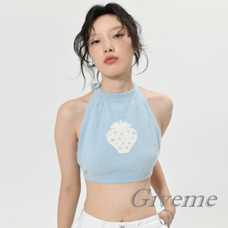 Giveme- เสื้อกั๊กถัก แขนกุด เปิดหลัง เข้ารูป ลายสตรอเบอร์รี่ แฟชั่นฤดูร้อน สําหรับผู้หญิง