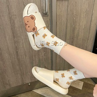 INS รองเท้าแตะผู้หญิง รองเท้าแตะ รองเท้า รองเท้าแตะลายหน้าน้องหมี slippers