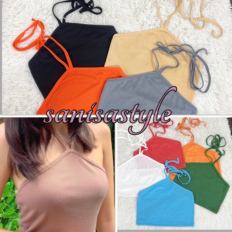พร้อมส่ง เสื้อครอปสายผูก 30-36” ผ้าร่อง 2x2