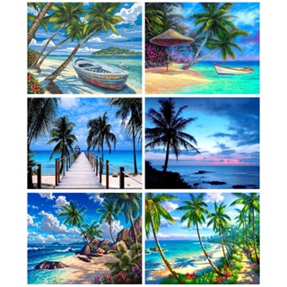 Ruopoty ภาพวาดผ้าใบ ระบายสีตามตัวเลข รูปริมหาด ขนาด 60x75 ซม. 50x65 ซม. 40x50 ซม. สําหรับตกแต่งบ้าน