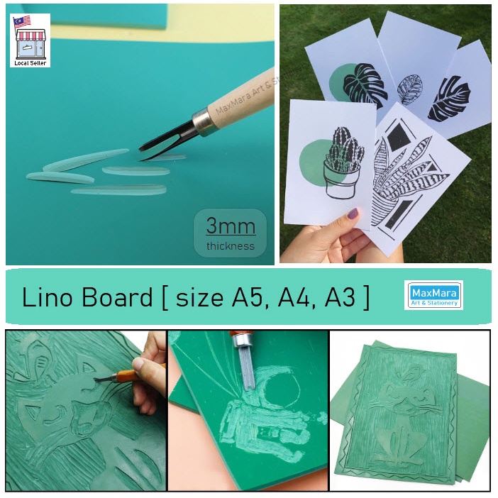 (Maxmara Art) Lino Board ยางแกะสลักบล็อก DIY การพิมพ์หมึกแผ่นทํา <สีเขียว>บล็อกพิมพ์ 3 มม.