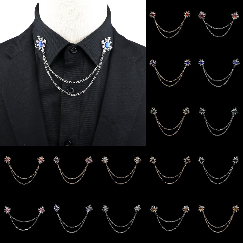Zonfaz แฟชั ่ นสุภาพบุรุษพู ่ เข ็ มกลัด Pins สําหรับผู ้ ชายชุดเสื ้ อคอปก Pins คริสตัล Cross Chain Lapel Pin Rhinestone Retro งานแต ่ งงานอุปกรณ ์ เสริม