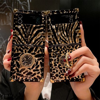 เคสมือถือ ทรงสี่เหลี่ยม ลายเสือดาว หรูหรา กันรอยขีดข่วน สําหรับ Samsung Galaxy Z Flip3 5G Z Flip4 5G