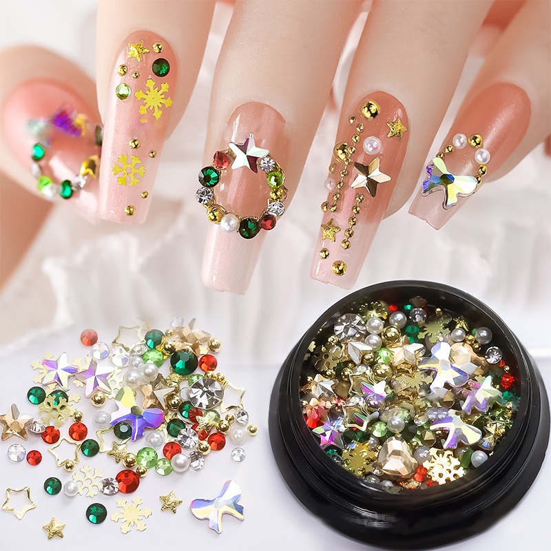 Ur SUGAR Christmas Nail Rhinestones Glitter Nail Art Charm อัญมณีเล็บเครื่องประดับเล็บปลอมอุปกรณ์เสริมเล็บเครื่องมือ