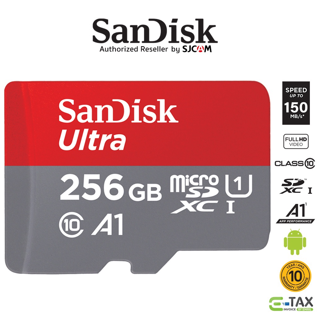 SanDisk Ultra Micro SD Card 256GB Class10 A1Speed150mb/s(SDSQUAC-256G-GN6MN*1) เมมโมรี่การ์ด โทรศัพท์ มือถือ ประกัน 10ปี