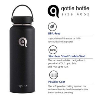 Qottle CYLINDER 40oz กระบอกเก็บความเย็น กระบอกน้ำทรงแทงค์  ใส่ได้ทั้งน้ำเย็นและน้ำร้อน สแตนเลส 304 ฝาเกลียวแบบหูหิ้วขนาด