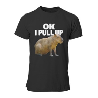 เสื้อวินเทจผญ ผู้ชายตกลงฉันดึงขึ้น Capybara เสื้อยืดผ้าฝ้ายเสื้อผ้าแปลกใหม่แขนสั้นคอกลมเสื้อยืดคอพิมพ์เสื้อยืด