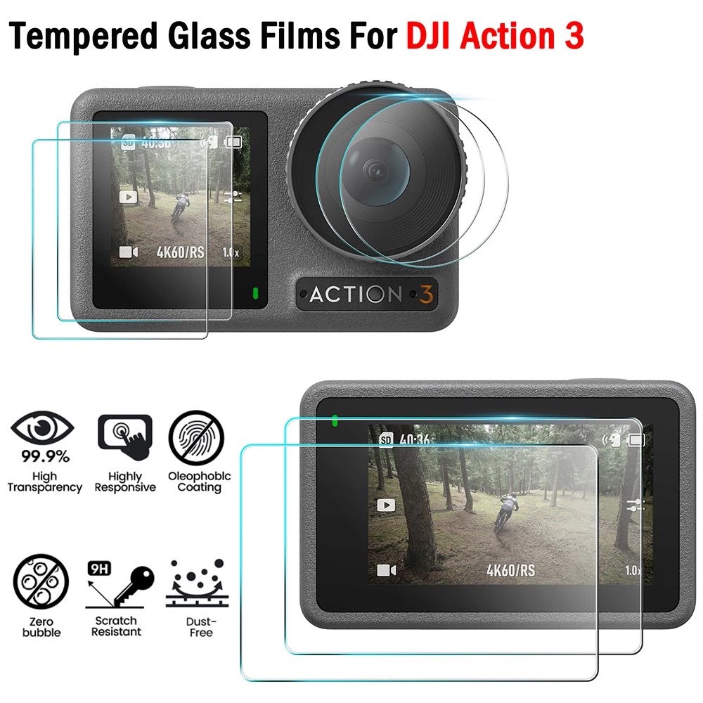 ฟิล์มกระจกนิรภัยกันรอยหน้าจอ ป้องกันรอยขีดข่วน HD เลนส์ใส ป้องกันรอยนิ้วมือ สําหรับ DJI Action 3 Sport