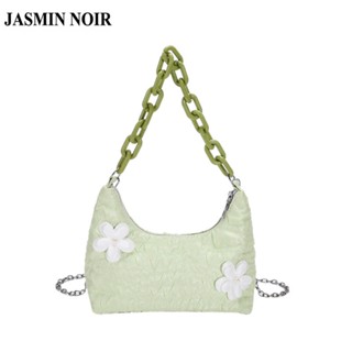 Jasmin NOIR กระเป๋าสะพายไหล่ กระเป๋าถือ ผ้าไนล่อน ลายดอกไม้ ดวงจันทร์ สําหรับผู้หญิง