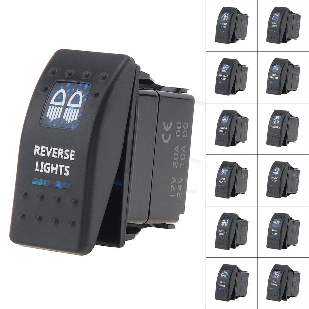 12V 20A 5P Push Rocker Toggle Switch พร้อมไฟ LED สีฟ้า ฟังก์ชั่นกันน้ํา