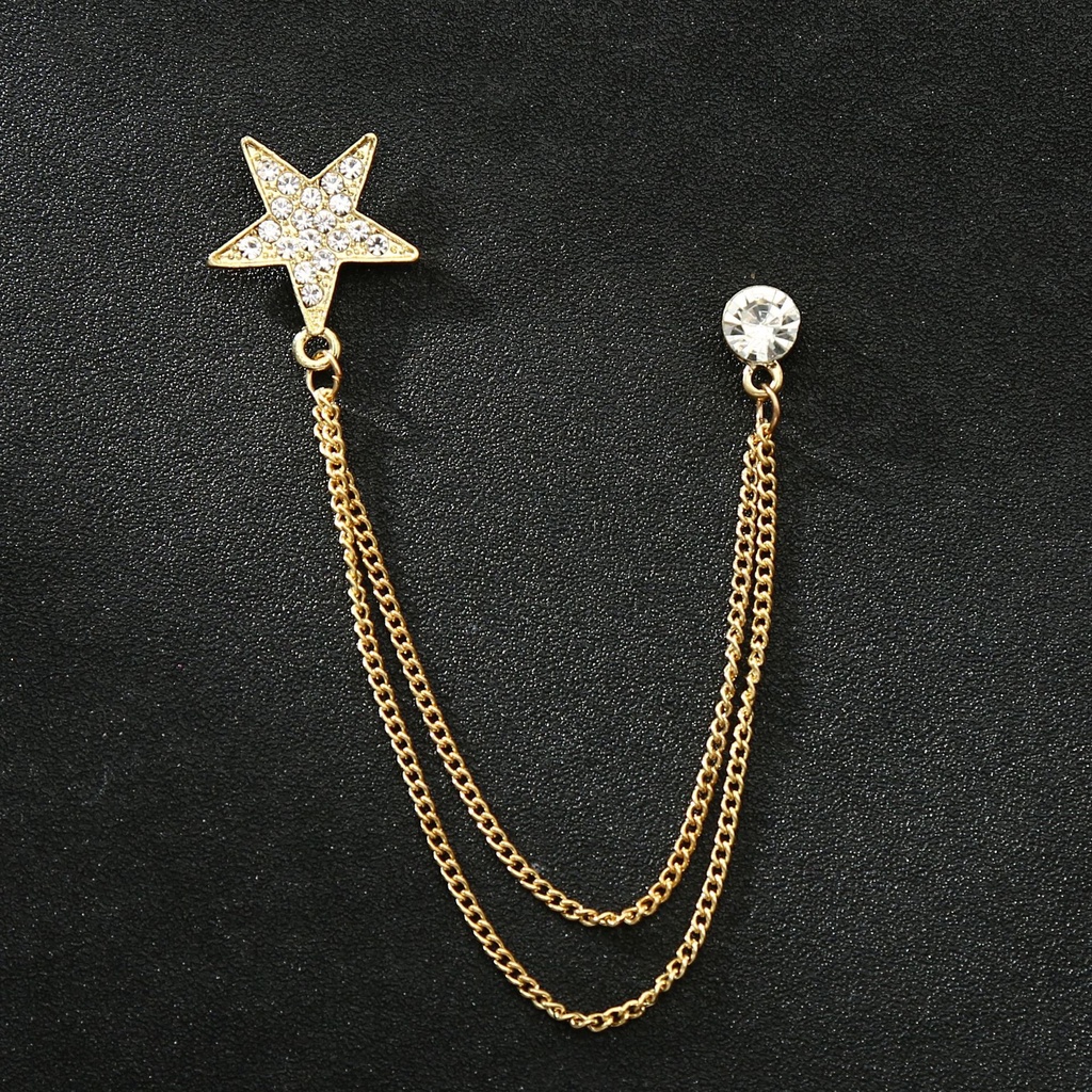 ชุดเข็มกลัดผู้ชายเวอร์ชั่นเกาหลีเข็มกลัดมงกุฎเวอร์ชั่นเกาหลีโซ่ปกขาสูทห้าดาวเข็มกลัดอุปกรณ์เสริมที่เรียบง่าย