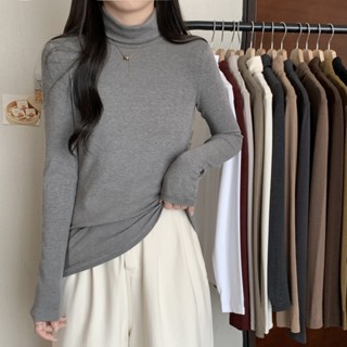 Suxi เสื้อยืดแขนยาว คอสูง เข้ารูป เรียบง่าย สีพื้น สําหรับผู้หญิง