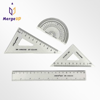(แพ็ค 4 ชิ้น) ไม้บรรทัด ชุดเรขาคณิต No.ZH-2004 ชุดเรขาคณิตนักเรียน ครึ่งวงกลม แบบใส